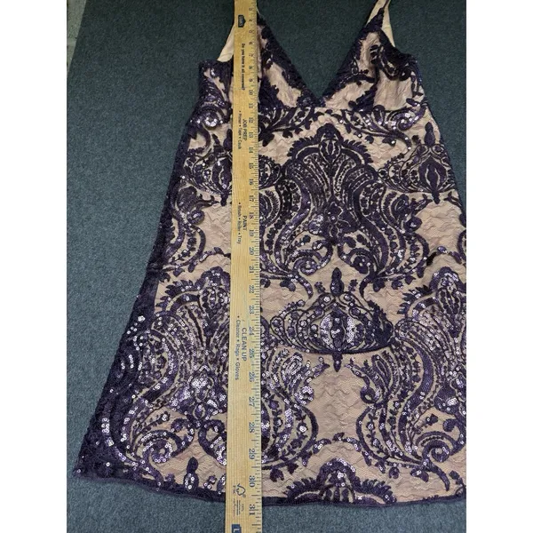 Free People Night Shimmer Sequin Mini Dress Purple Lace Nude Slip Size 0 $108.00 - Image 8
