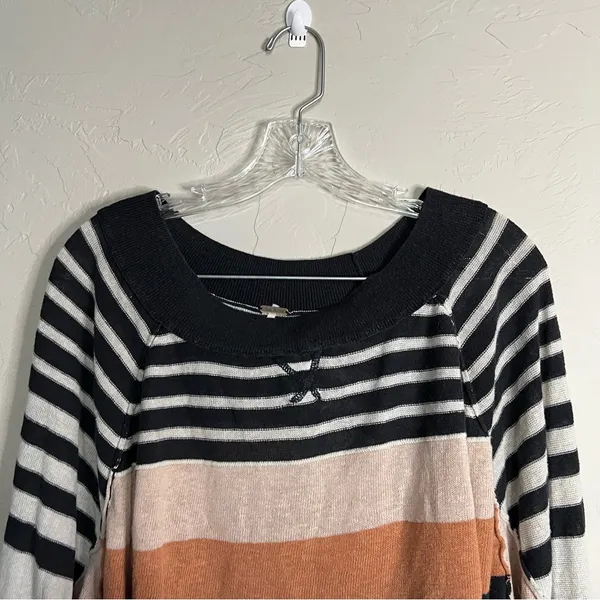 Free People Block Party Linen Cotton Stripped‎ Boxy Knit Exposed Hem Sweater - Image 6