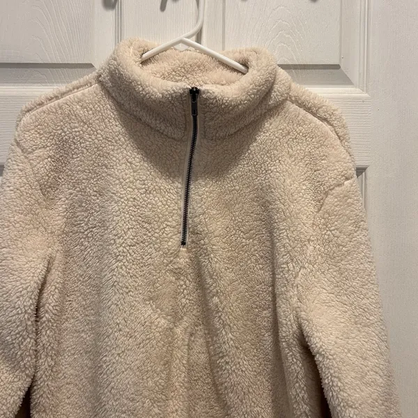 Natural Reflections Cream Sherpa Fleece Quarter Zip Pullover Womens Large - Image 3