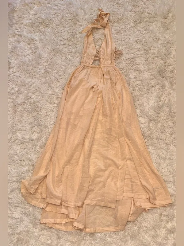 NEW FREE-EST BY FREE PEOPLE ANGEL Plunge Halter Neck ivory MAXI DRESS sz XS - Image 4