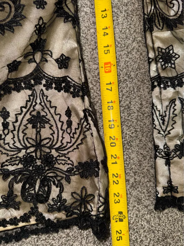 Women's Cream and Black Floral Embroidered Lace Overlay Wide Leg Satin Trousers - Image 4