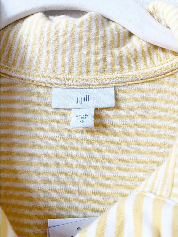 J Jill Split Neck Collared Pullover Striped Sweater Lemoncream Size XS Preppy - Image 3