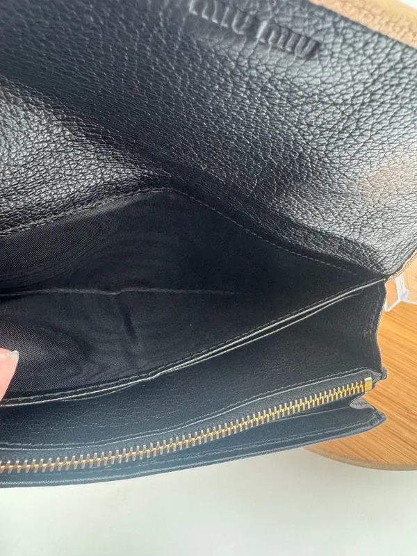 Miu Miu Madras Bicolore Black Beige Leather Continental Long Wallet - Image 7