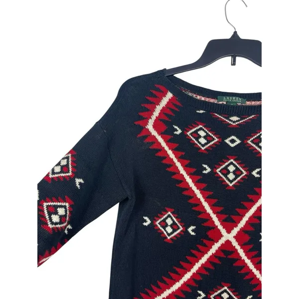 Lauren Ralph Lauren Southwestern Aztec Black Red Knit Sweater Womens M READ - Image 6