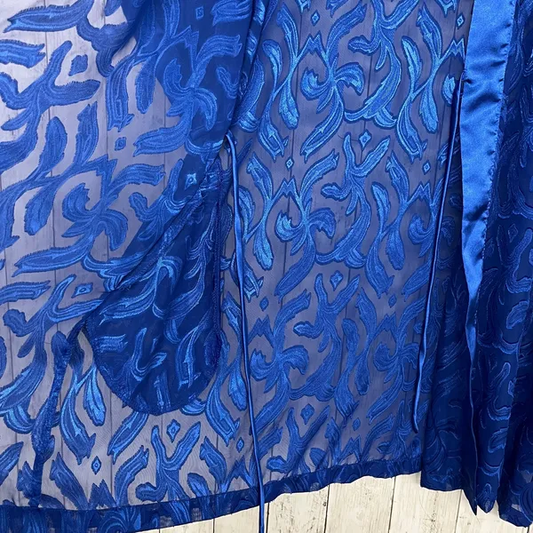 Vintage Contessa Di Roma Blue Sheer Short Sleeve Tie Close Robe Kimono Medium - Image 3