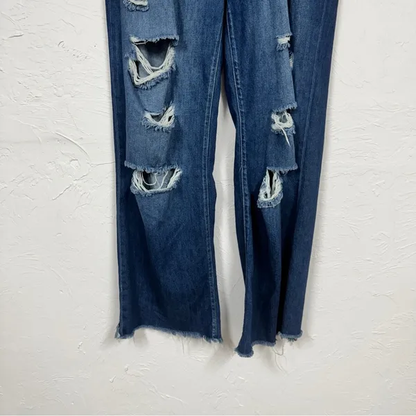 Kancan Blue Wide Leg Distressed High Rise Jeans Womens 31 Denim Classic Raw Hem - Image 2
