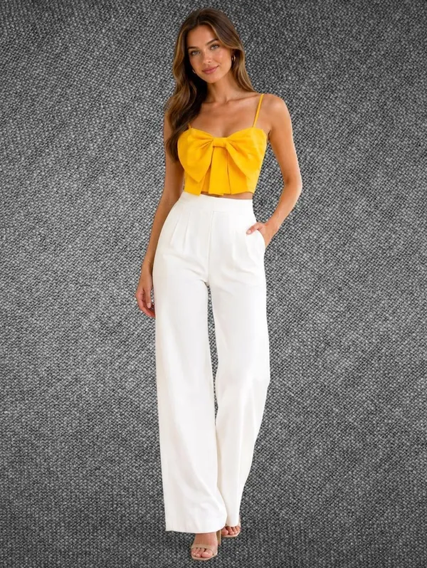 Yellow Oversized Bow Cropped Cami Top Size Small - Image 2