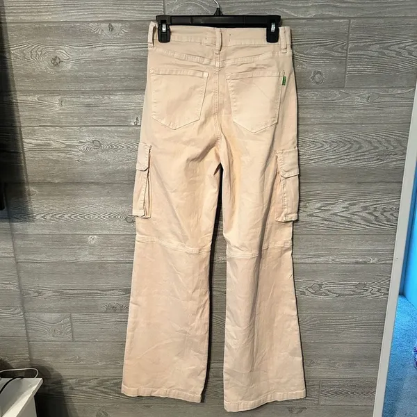 Vibrant Khaki Pops Cargo Pants Sand Beige‎ Wide Leg High Rise Small NEW - Image 2