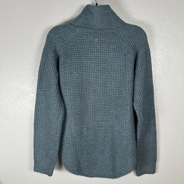 Kuhl Sienna Sweater Womens Small Blue Waffle Knit Turtle Neck Drop Hem Stretch - Image 3