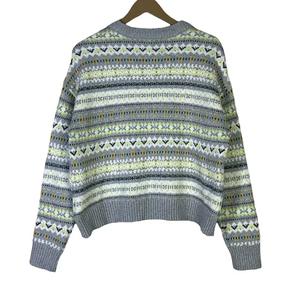 American Eagle Fair Isle Geometric Knit Sweater Grey Yellow Boho Cozy Size M - Image 5