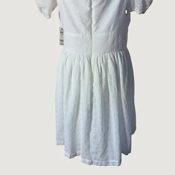 Bar‎ III Eyelet Mini Dress Womens 10 White New Tie Front Puff Sleeve Cotton - Image 12