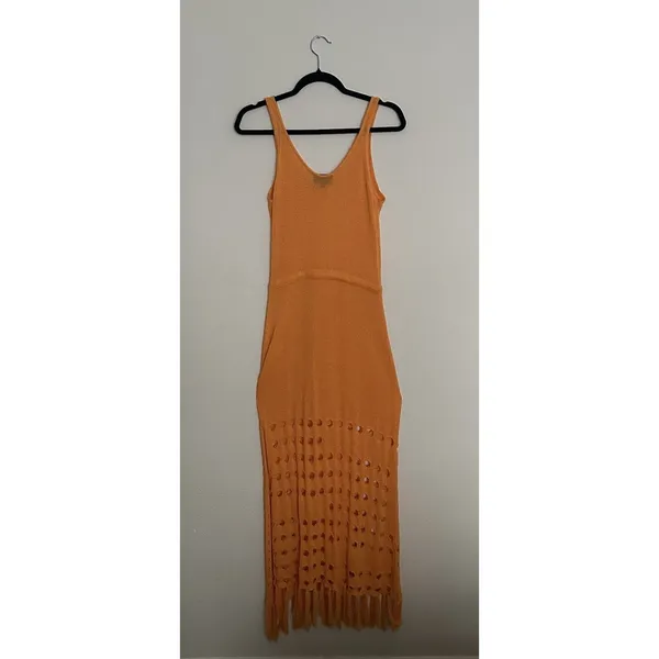 Vici Caliana Tassel Cover-Up Maxi Dress Size L Orange Boho Style Sleeveless EUC - Image 7