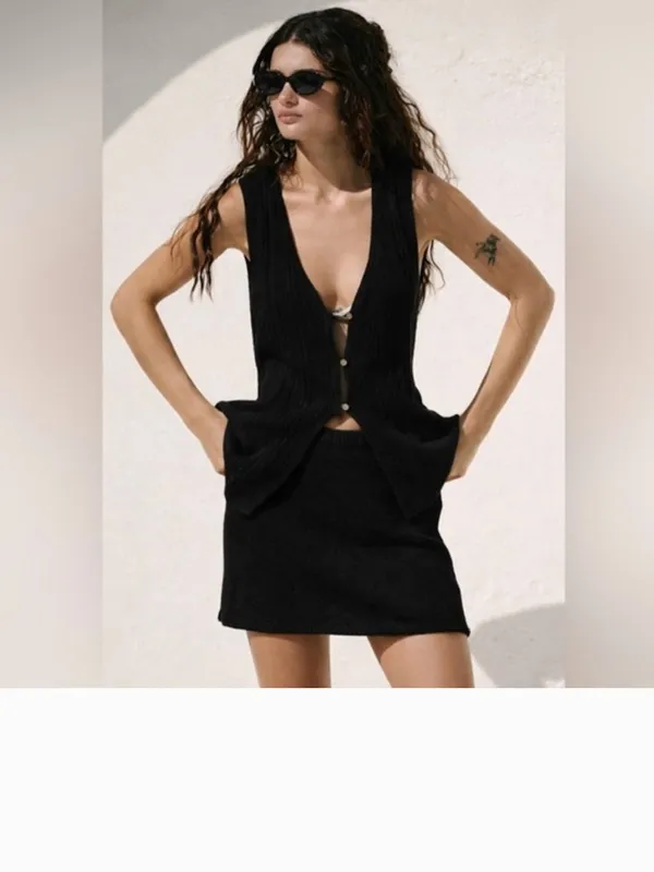 NWOT FREE PEOPLE Rhea Sweater 2 PCS Set -black Top Skirt Small - Image 2