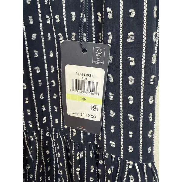 Tommy Hilfiger Women's Petite Long Sleeve Tie Tiered Skirt 3/4 Sleeve Blue $119 - Image 5