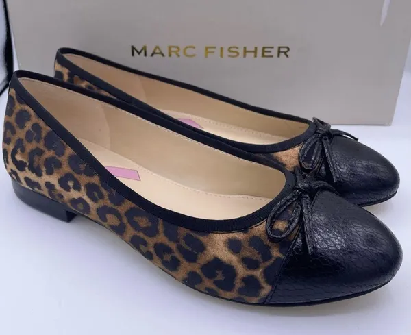 Marc Fisher Jodi ballet flats soft animal print fabric, leather cap toe Size 5 - Image 6