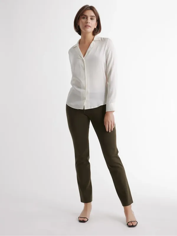 Quince Ultra-Stretch Ponte Straight Leg Pants in Olive, Size‎ S - Image 2