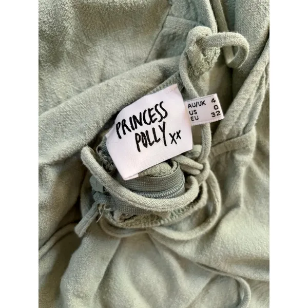 Women's Princess Polly Sage Green Mini Dress US 0 Backless Linen Blend - Image 3