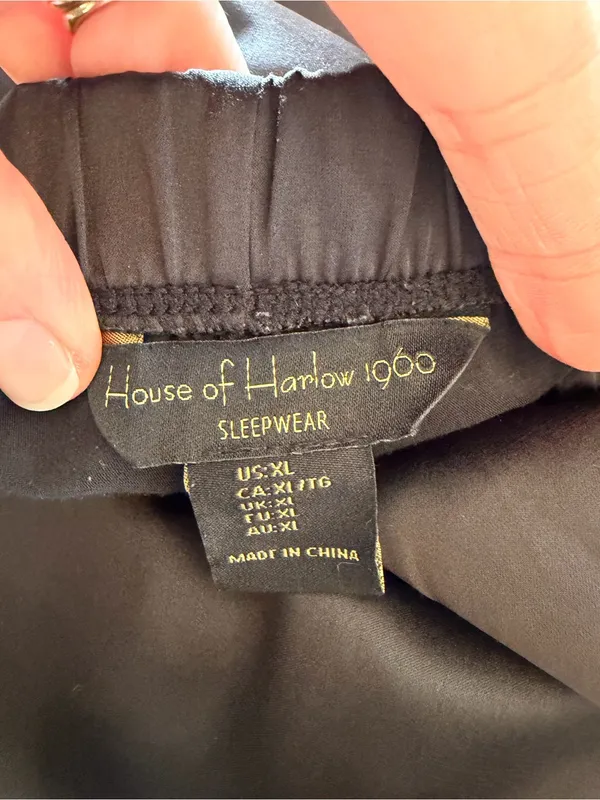 House of Harlow 1960 Black Satin Sleep Jogger Pajama Pants XL - Image 4
