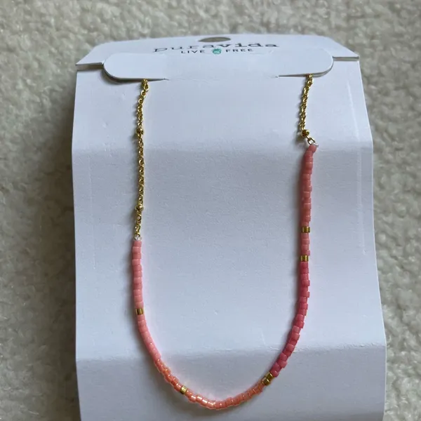 Pura Vida Pink Coral & Gold Beaded Necklace - Image 2