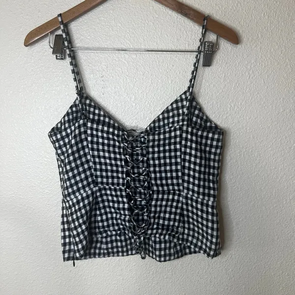Reformation Cozumel black white gingham linen peplum corset top WOMENS 4 - Image 5