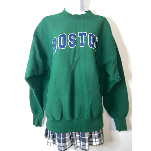Women’s Crewneck “Boston” Pullover Sweatershirt Green XL - Image 2