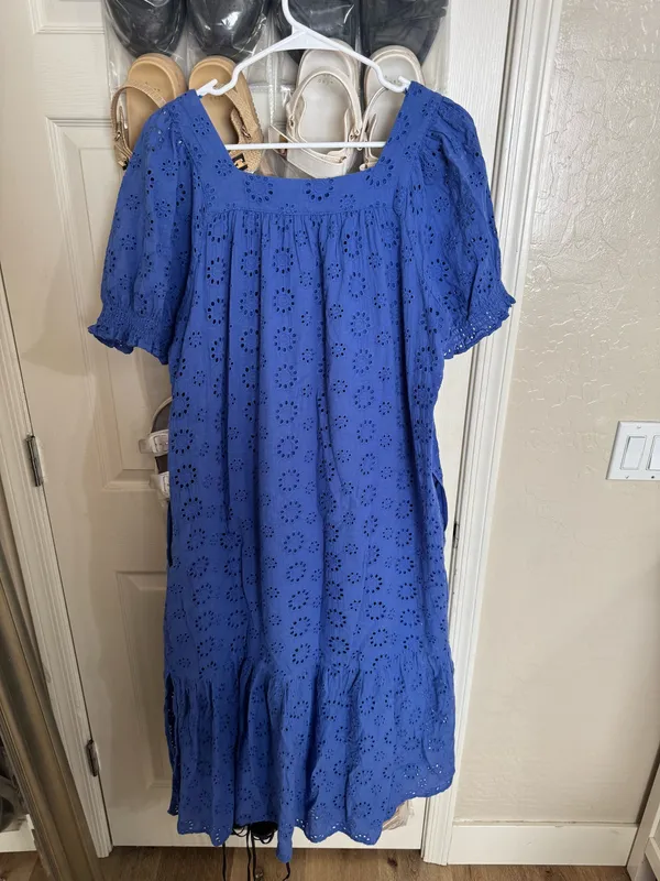 Eyelet Midi Dress Blue Size XL - Image 4