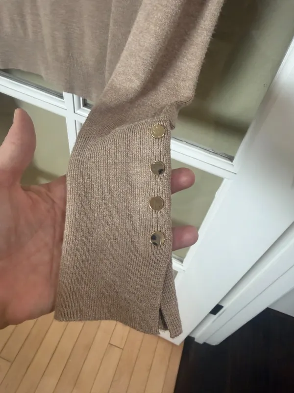 Zara Camel Brown Tan Turtleneck Sweater with Gold Button Detail Size Small - Image 3