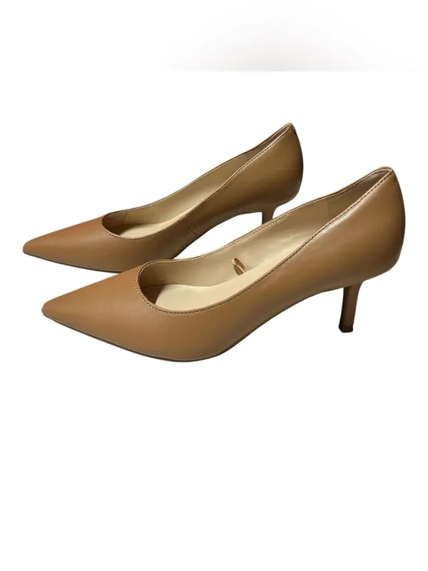 Marc Fisher light brown matte leather pointed toe slender kitten heel pumps - Image 3