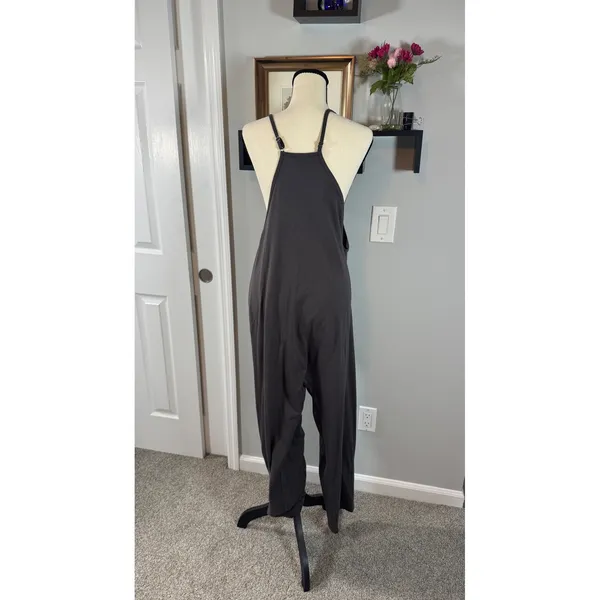 Womens Charcoal Gray Sleeveless Harem Jumpsuit with Pockets Cotton Blend L - Image 2