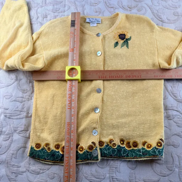 VTG Judy Myers Designer Times Yellow Sunflower Cardigan Sweater Women's‎ LG USA - Image 6