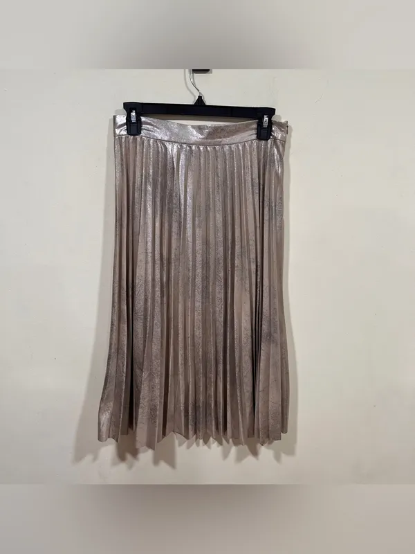 Zara Metallic Pleated Midi Skirt in Champagne Gold size small EUC - Image 6