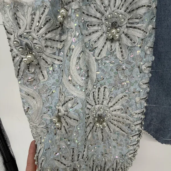 Vintage‎ Danare Denim Beaded Lace Vest Handmade Embellished Boho Size L/XL - Image 4