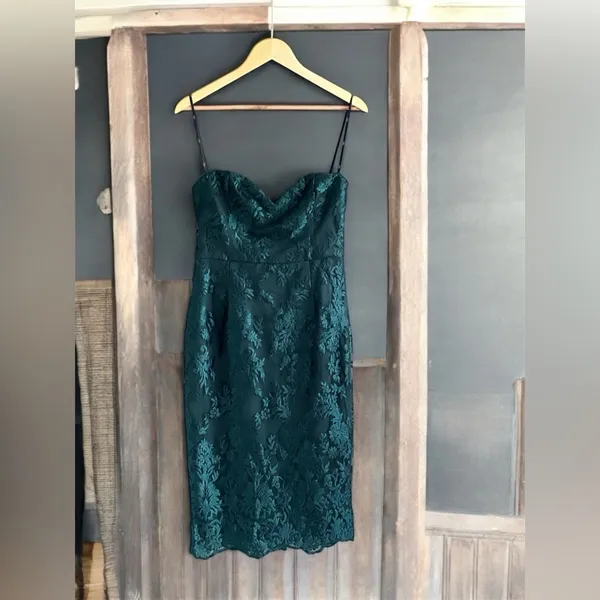 Lulus What a Knockout Forest Green Embroidered Strapless Dress - Image 2