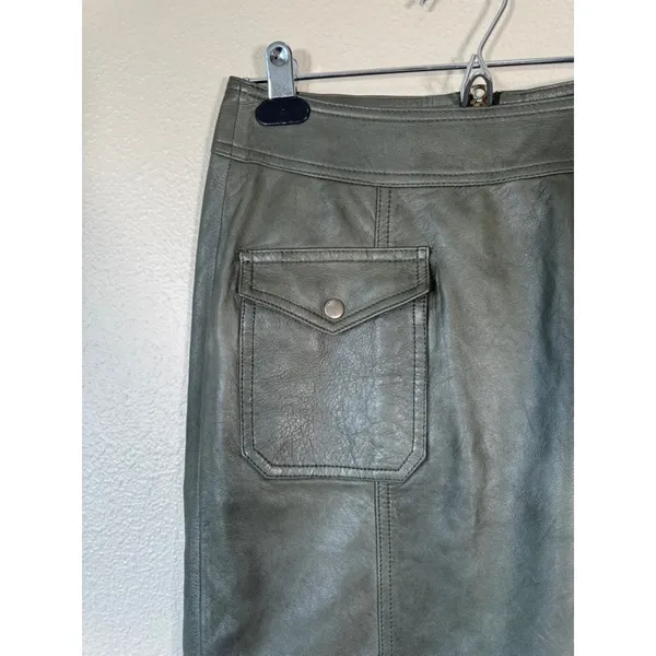Lucky Brand Olive Green Lambs Leather Mini Skirt Womens S Preppy Dark Academia - Image 11