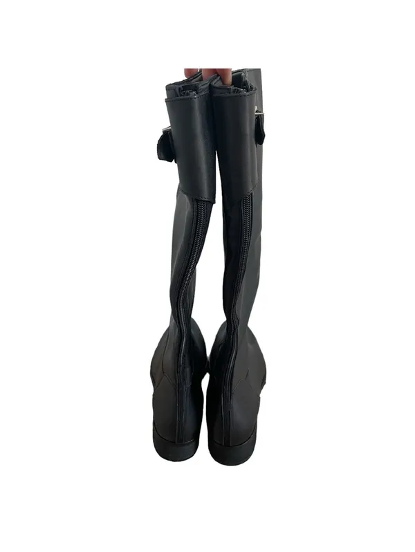 Steve Madden Edie Knee High Riding Boot Black Size 9.5 Moto Metallic Leather - Image 4