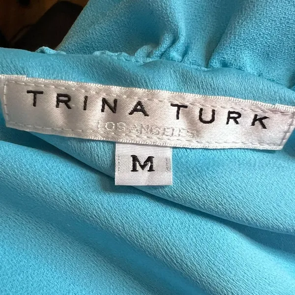 Trina Turk One Shoulder Ruffle Top Blue Asymmetrical Blouse M Resort Chic Spring - Image 5
