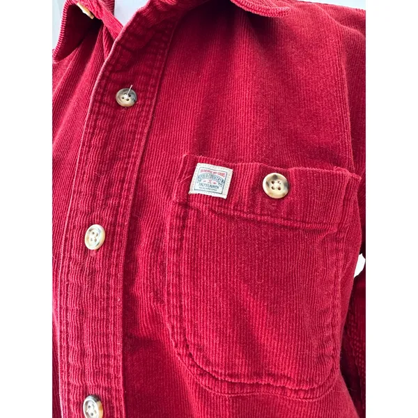 Vintage ‘90s Polo by Ralph Lauren Red Corduroy 3/4 Sleeve Button Front Shirt - Image 4