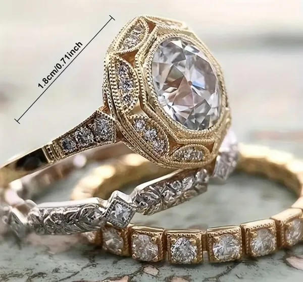 &merci Women’s Golden Cubic Zirconia Geometry Shape 3 Piece Ring Set Size 6 - Image 4