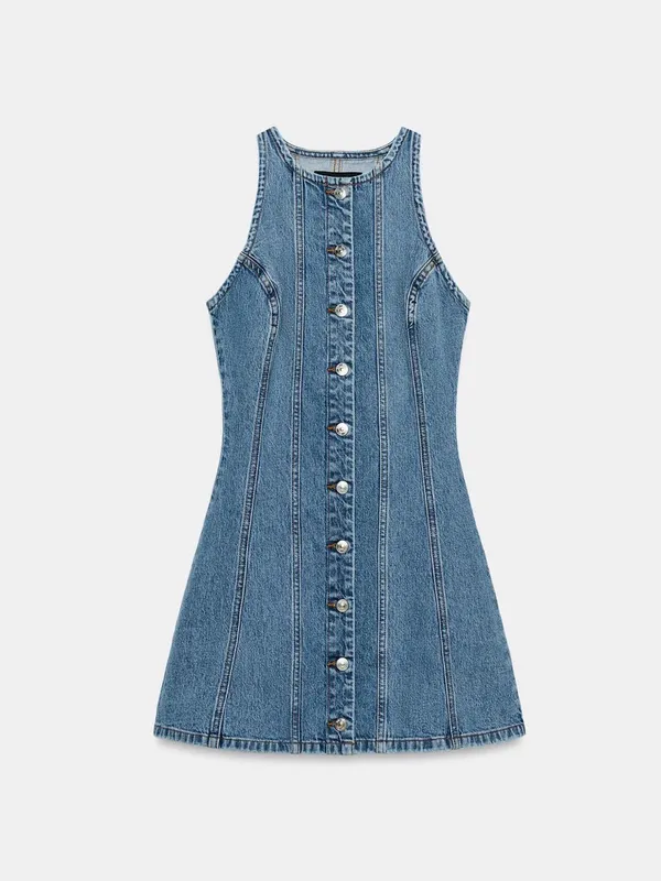 Nwt Zara Z1975 Mini Seamed Denim Dress Size M - Image 7