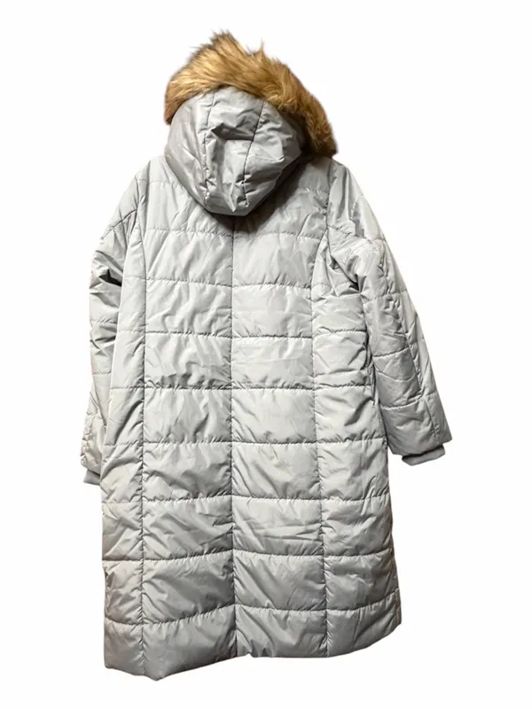 Roaman's Women's Long Quilted Puffer Coat Faux Fur Trim Gray Size M 14/16 - Image 2