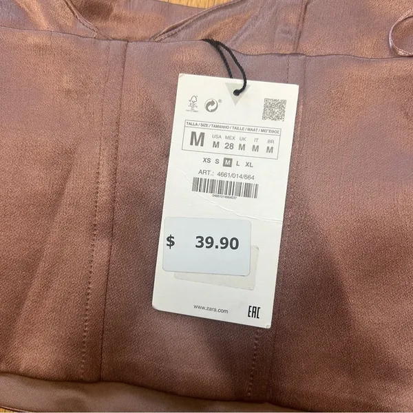 NWT Zara Satin Bandeau Mauve Rose Pleated Strapless Crop Top Size Medium - Image 9