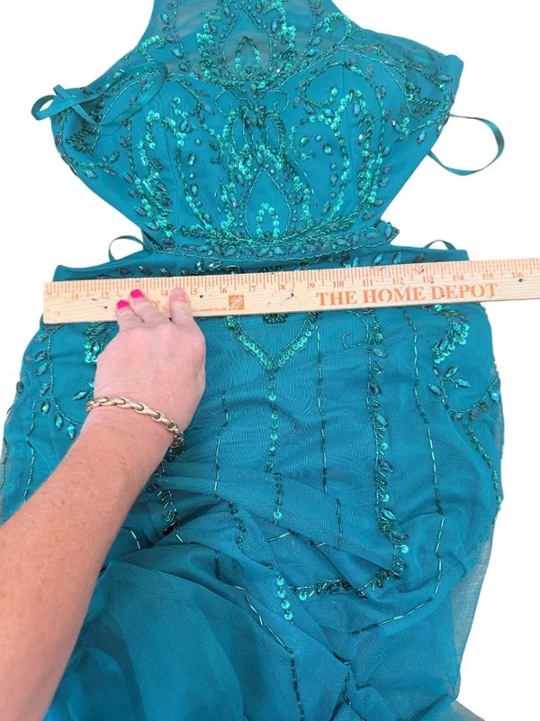 Y2K Sean Collection Beaded Teal Green Cutout Mermaid Trumpet Gown Sz 6 - Image 10