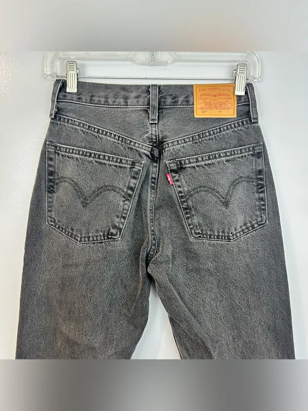 Levi's 501 Faded Black/Grey Button Fly Denim Ankle Jens Size 24 x 30 - Image 8