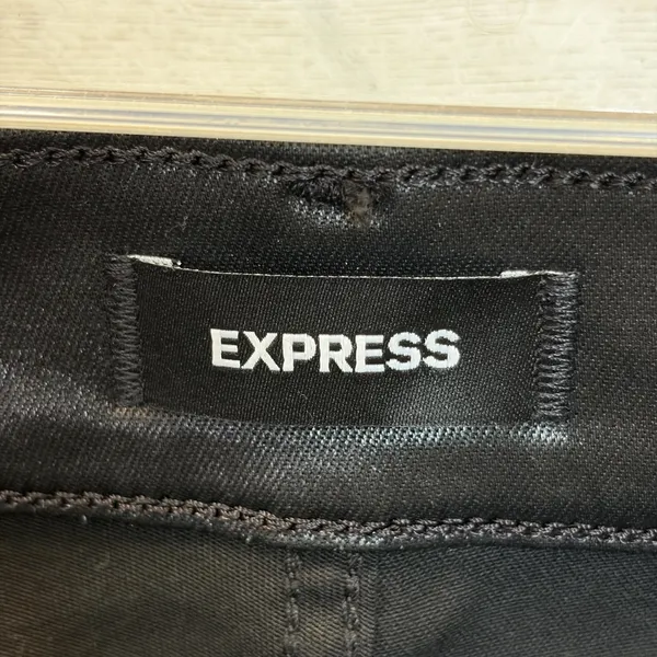 NWT Express Womens 14L Pants‎ Satin Coated Black Skyscraper Mid Rise Split Hem - Image 9
