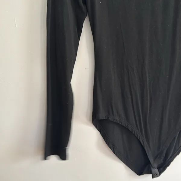 Long Sleeve Rounded Neckline Full Coverage Bodysuit Black Size M Size M - Image 5