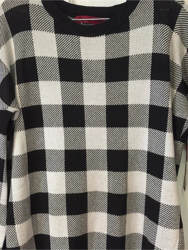 Love Scarlett Black & White Buffalo Check Long-Sleeve Sweater Dress - Image 2