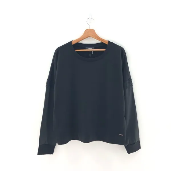 DKNY Mixed-Media Lace-Trim Sweatshi Black L‎ - Image 2