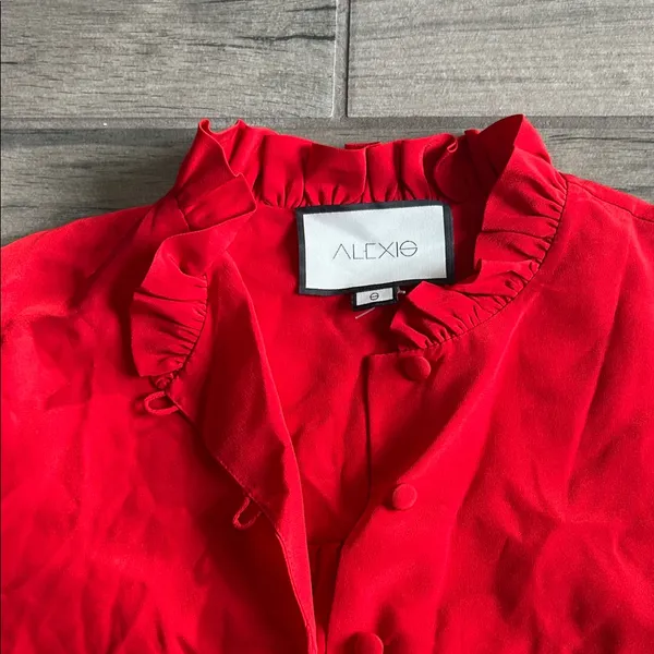 Alexis Vibrant Red Ruched Sleeve Blouse - Image 3