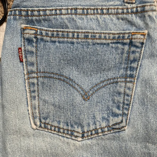 Vintage 90s Levi’s 501 Jeans Custom Brown Boho Stripe Hem USA Made Festival Wear - Image 7