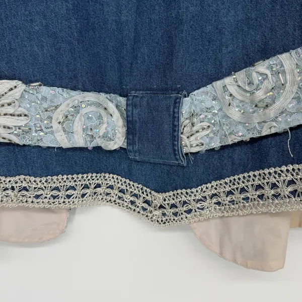 Vintage‎ Danare Denim Beaded Lace Vest Handmade Embellished Boho Size L/XL - Image 3